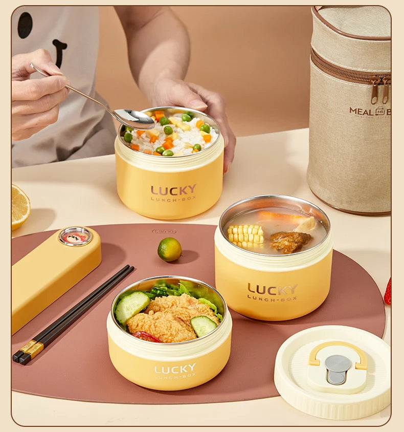 “Premium Stackable Thermal Lunch Box – 304 Stainless Steel Bento with Microwave-Safe Insulated Containers