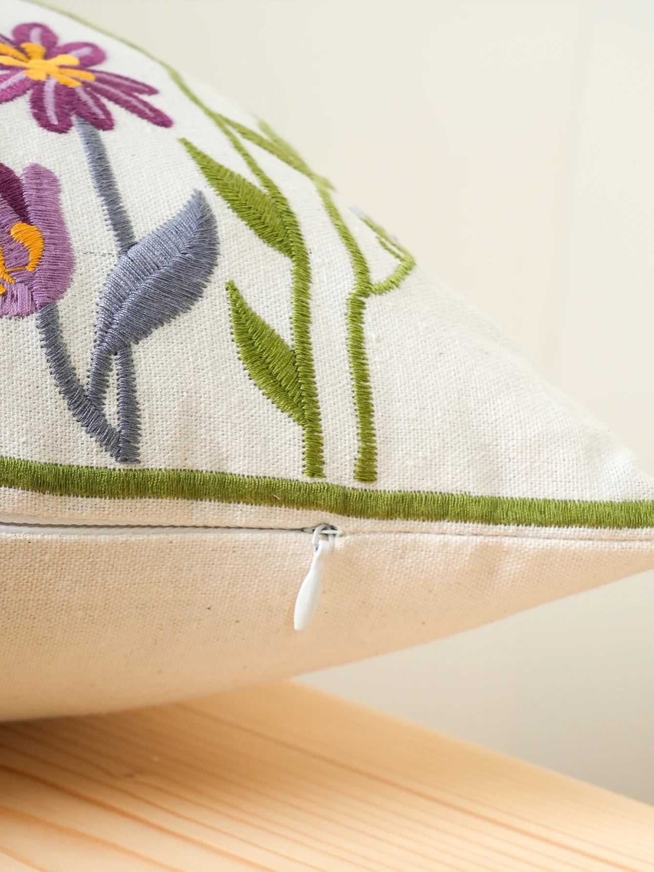 Whispering Blooms & Songbirds” Embroidered Cushion Cover – Timeless Elegance for Your Home