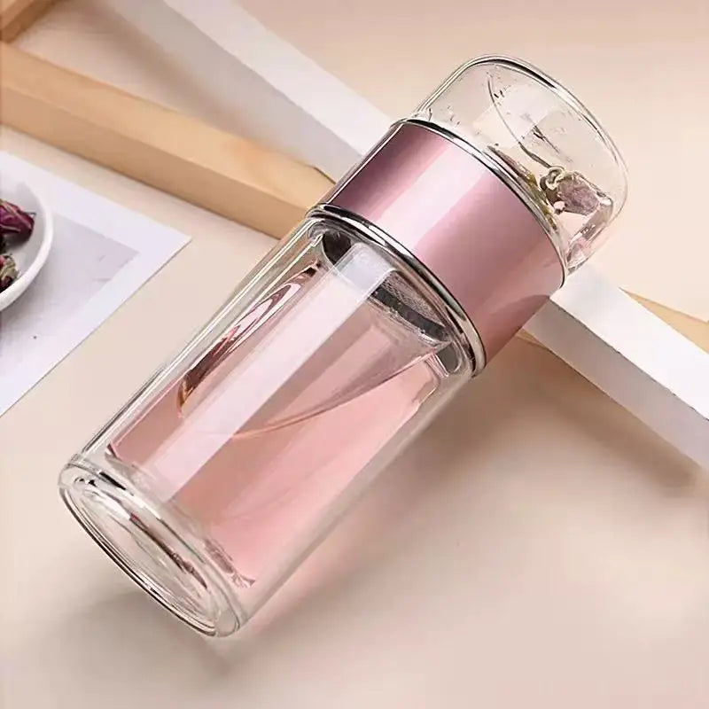Premium Borosilicate Glass Tea Bottle – 420ml Double-Wall Tumbler with Removable Infuser