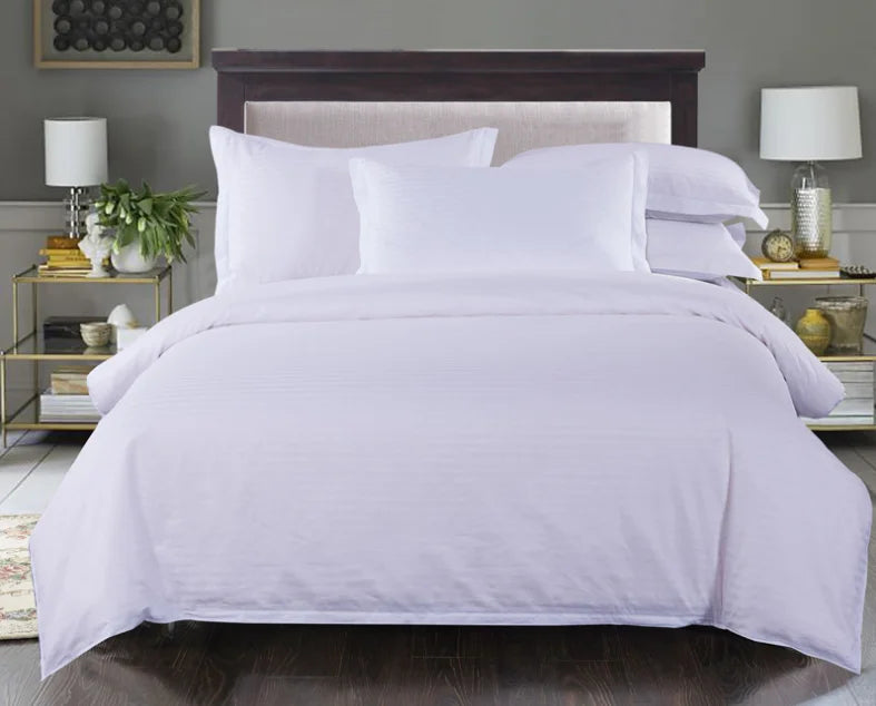 Elevate your sleeping experience with this Pure White Striped Duvet Cover