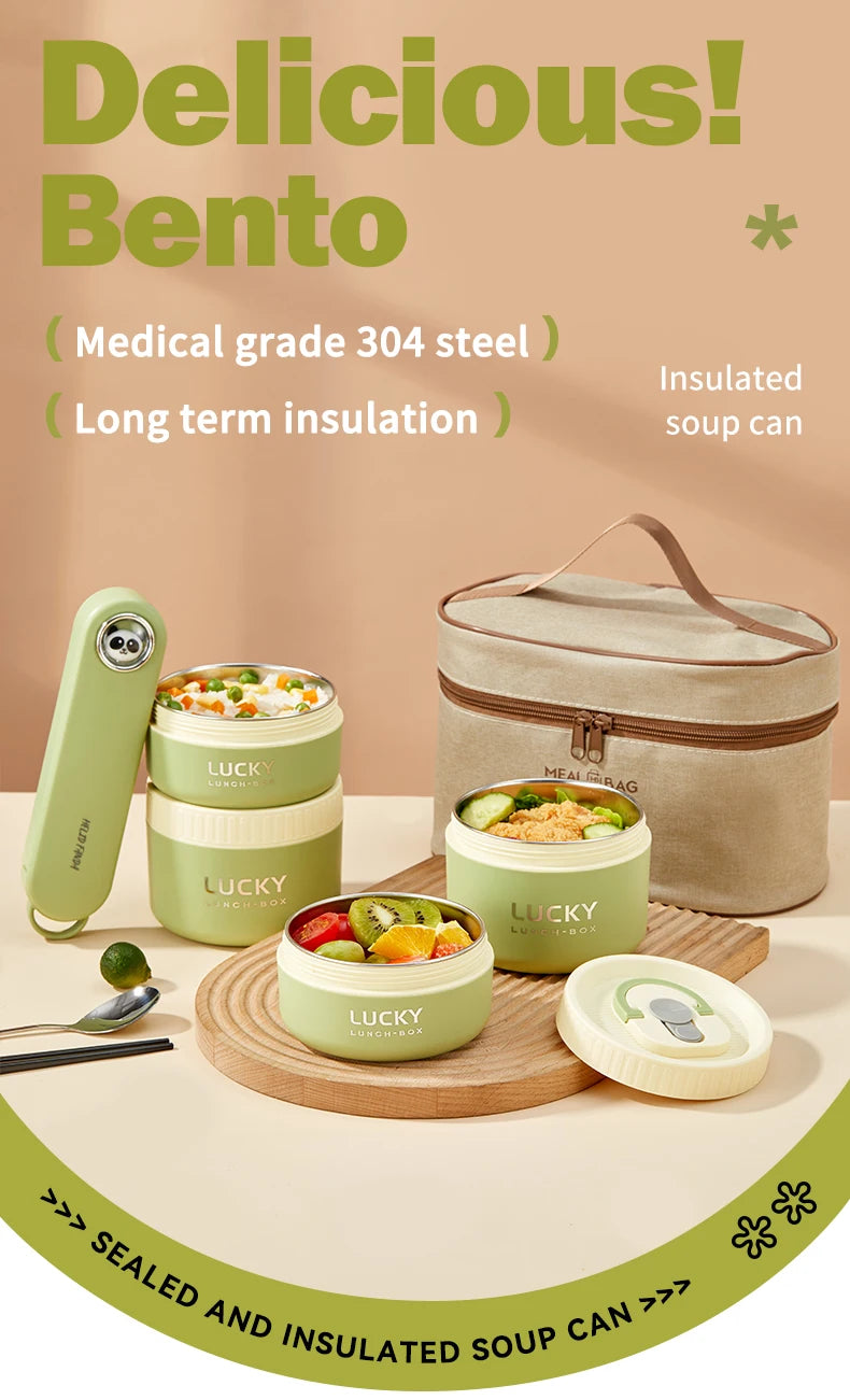 “Premium Stackable Thermal Lunch Box – 304 Stainless Steel Bento with Microwave-Safe Insulated Containers