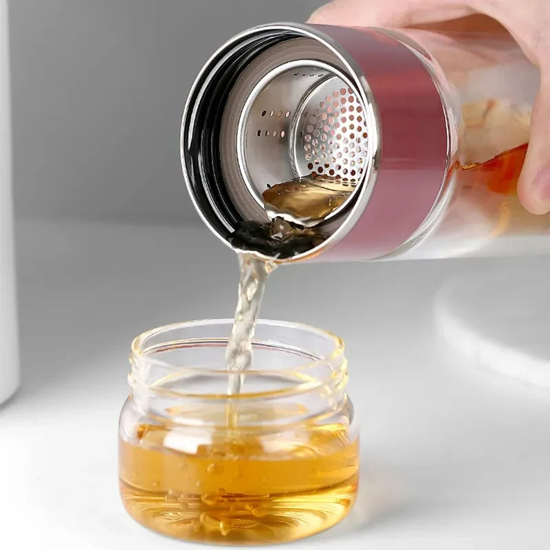 Premium Borosilicate Glass Tea Bottle – 420ml Double-Wall Tumbler with Removable Infuser