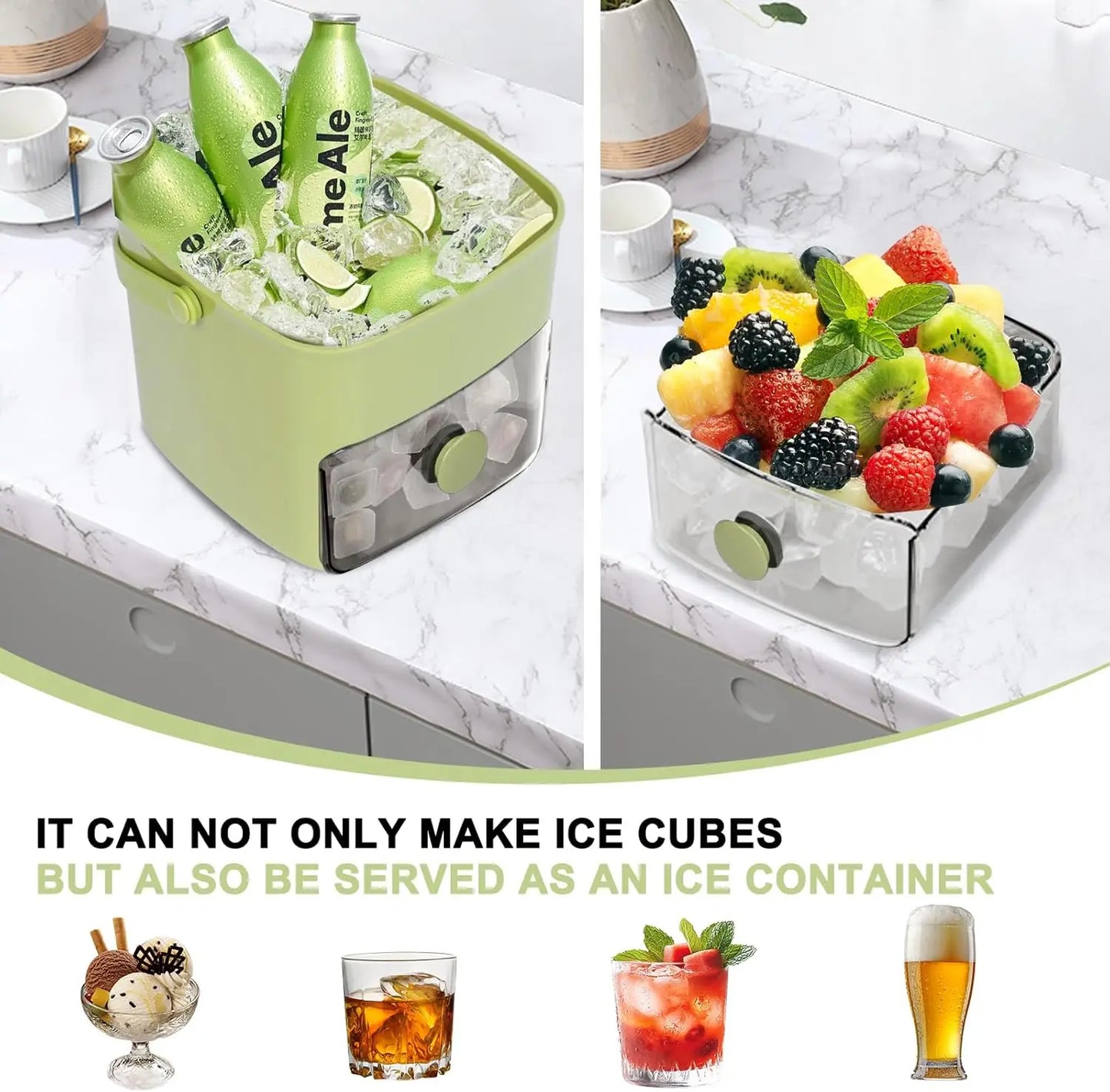 Bandeja para cubitos de hielo de 48 rejillas con compartimento de almacenamiento: fácil de abrir con un solo toque