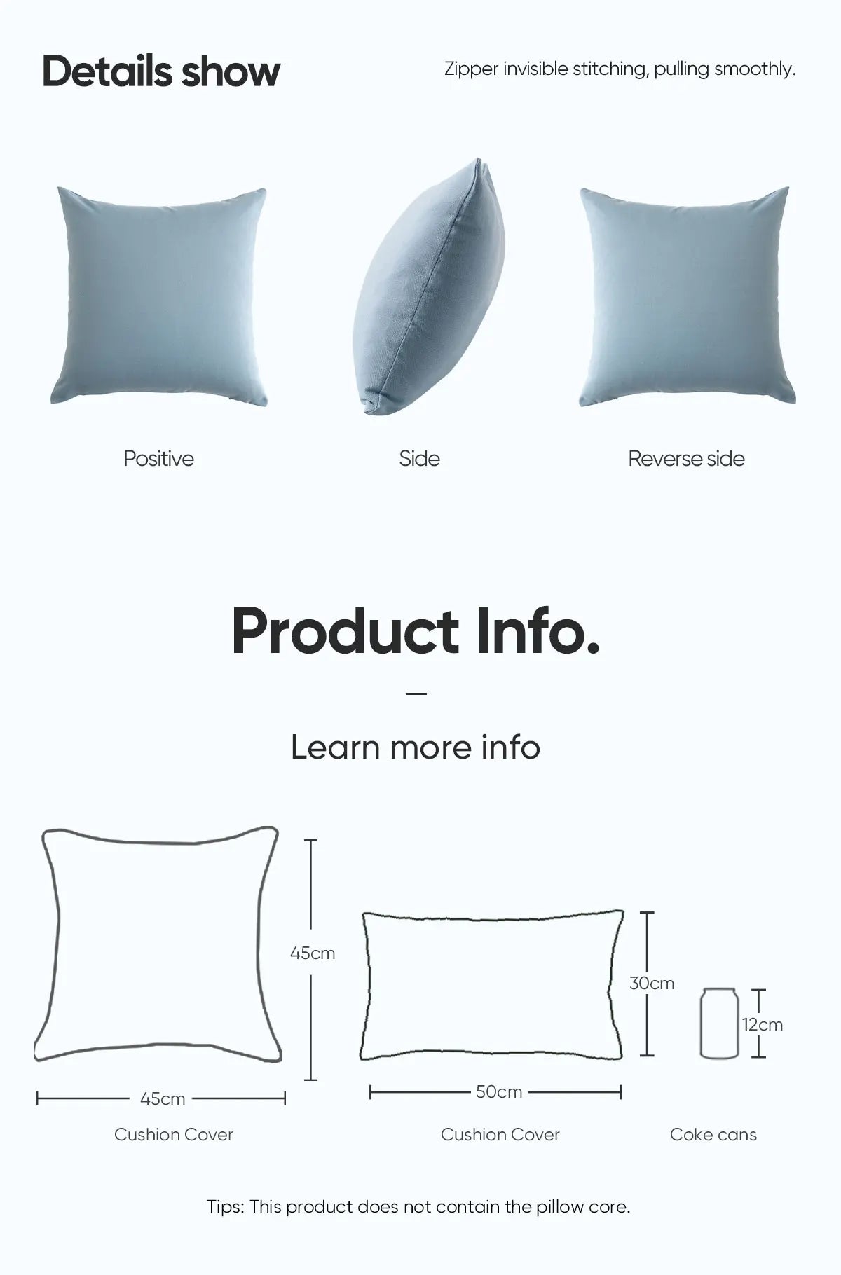Crafted from quality fabric, it offers both comfort and durability, while the hidden zip fastening ensures a neat finish and easy removal for cleaning. Available in two versatile sizes — 30x50cm and 45x45cm — it suits a v