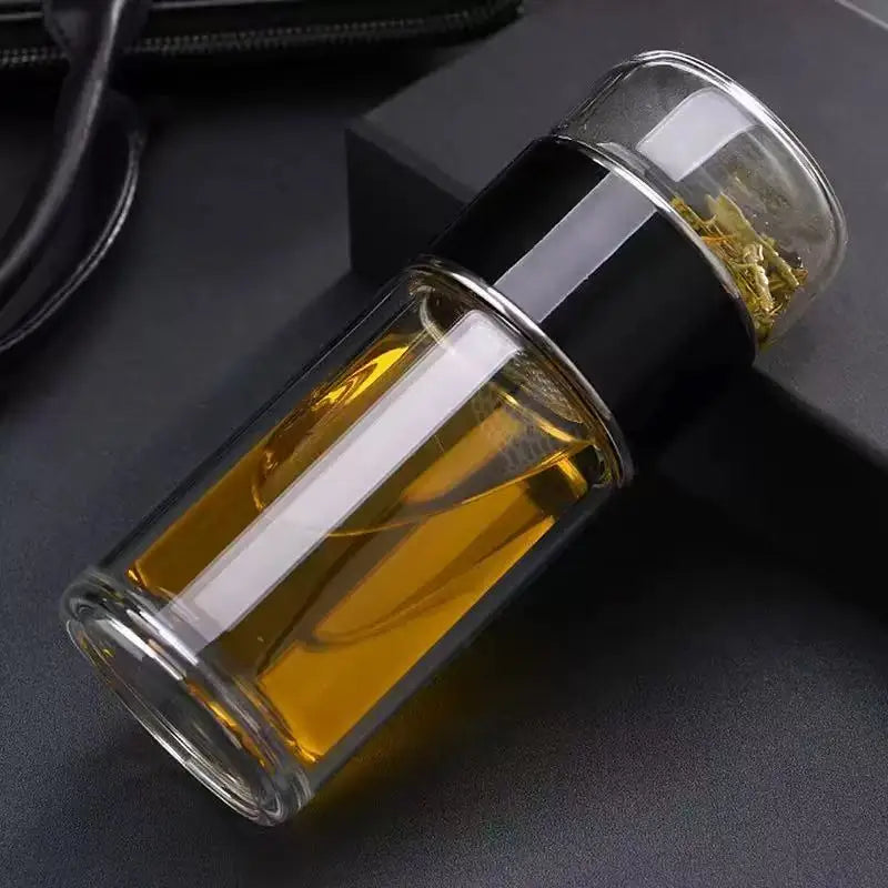 Premium Borosilicate Glass Tea Bottle – 420ml Double-Wall Tumbler with Removable Infuser