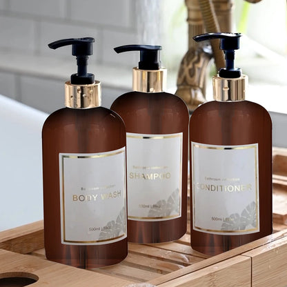 3-Piece Clear Bathroom Dispenser Set – Shampoo, Conditioner & Body Wash Bottles.
Each bottle is clearly labelled for shampoo, conditioner, and body wash, making it easy to maintain a tidy and elegant bathroom routine.