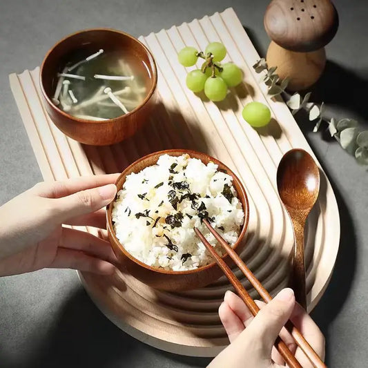 Bring a touch of natural elegance to your dining table with these beautifully crafted Japanese Wooden Bowls, made from high-quality jujube wood.