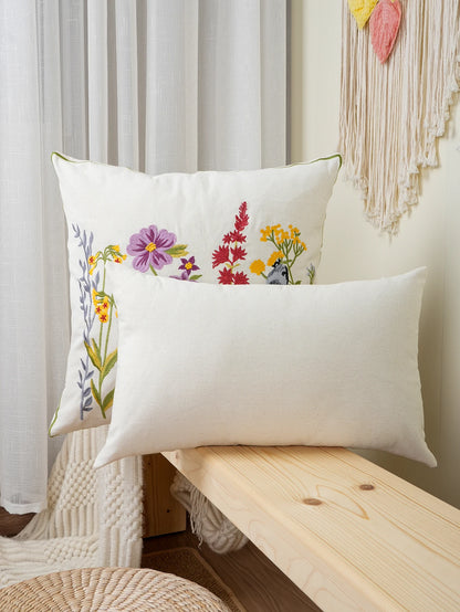 Whispering Blooms & Songbirds” Embroidered Cushion Cover – Timeless Elegance for Your Home